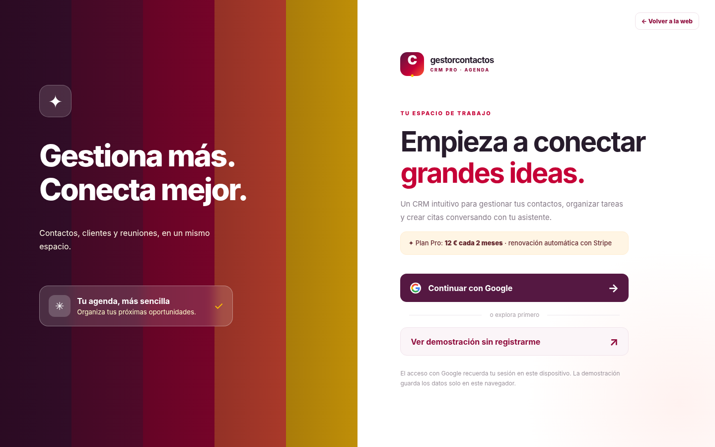 Vista de la gestión de clientes y campañas de GestorContactos